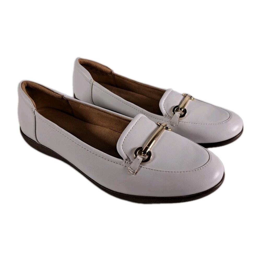 Naturalizer Fern Bit Loafers Womens 11 White Leather Slip On Flat Shoes Horsebit